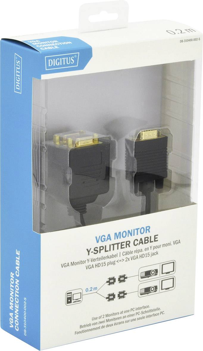 Digitus VGA Y cable VGA 15-pin plug, VGA 15-pin socket, VGA 15-pin socket 0.20 m Black DB-310400-002-S incl. ferrite cor-1