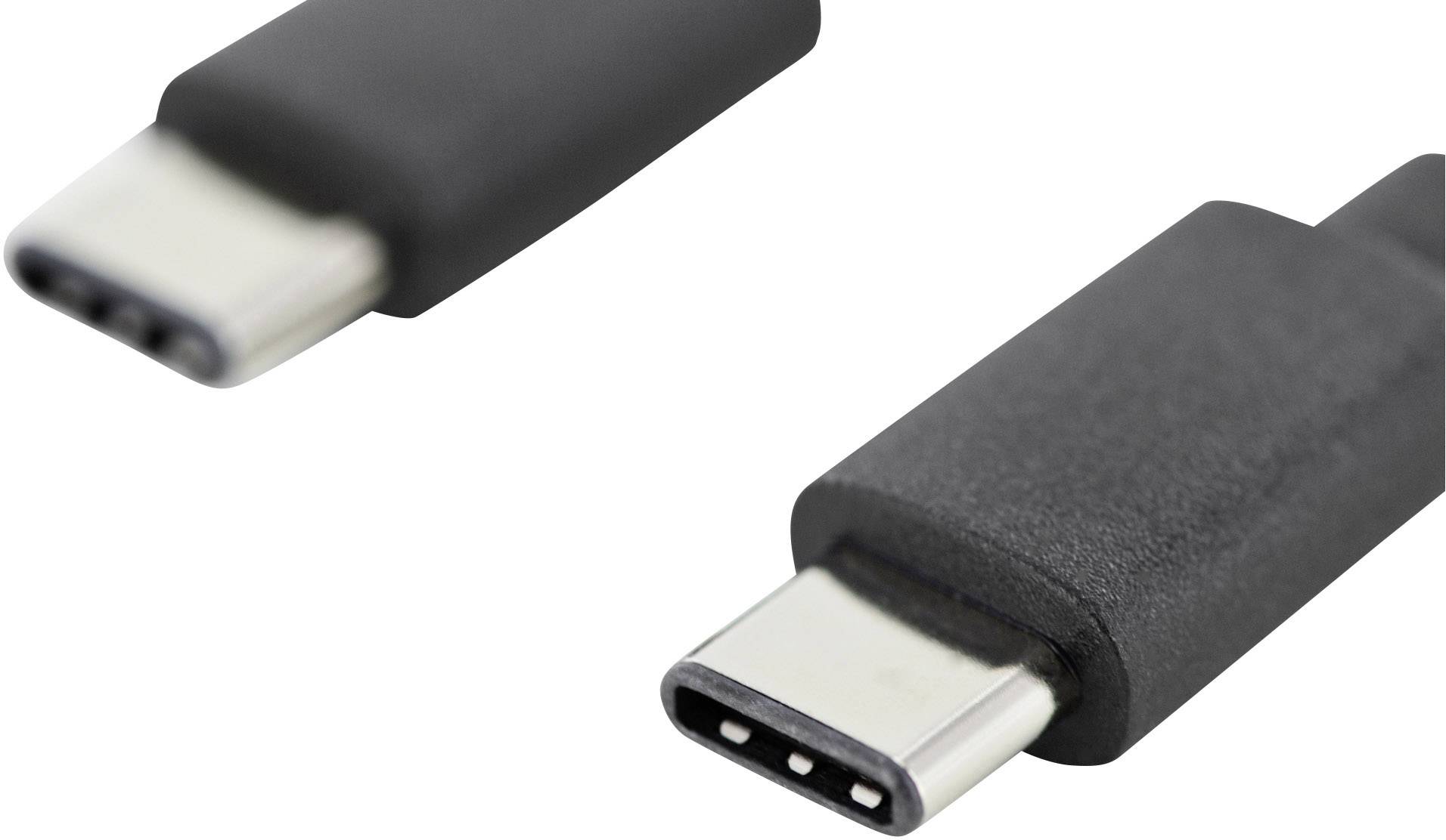 Two USB-C cables in close-up. The connectors are silver with black housing, depicted in a floating position.