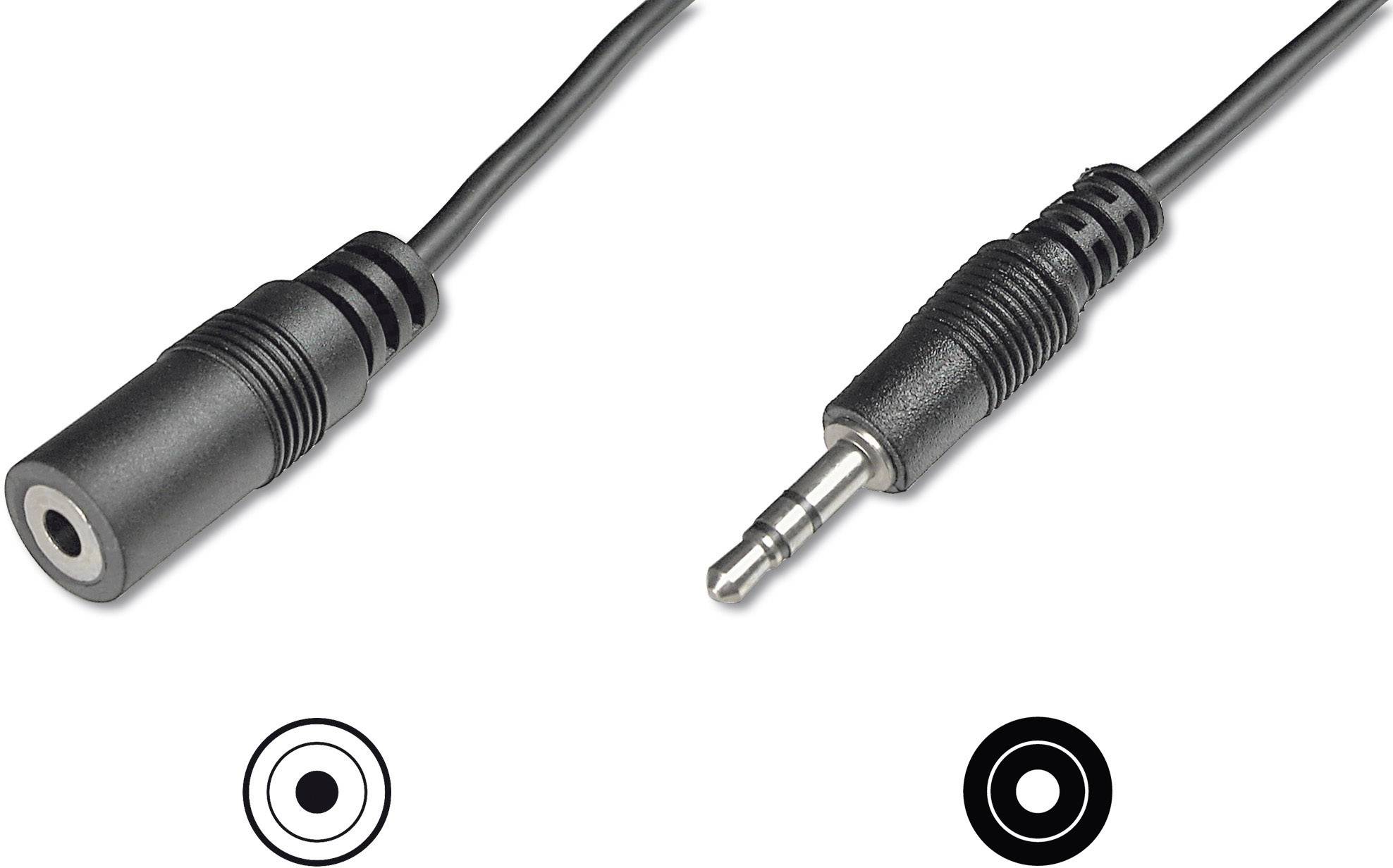 Digitus AK-510200-050-S Jack Audio/phono Cable [1x Jack plug 3.5 mm - 1x Jack socket 3.5 mm] 5.00 m Black Single shield,-1