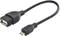 A black USB OTG cable with a standard USB connector on one side and a micro-USB connector on the other side.