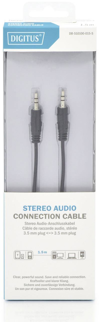 Digitus DB-510100-015-S Jack Audio/phono Cable [1x Jack plug 3.5 mm - 1x Jack plug 3.5 mm] 1.50 m Black Single shield, R-1