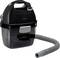 'Portable black vacuum cleaner with grey hose and carrying handle, suitable for automotive use or small cleaning tasks.'
