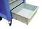 A blue tool trolley with open, extendable drawers, ready for storing tools.