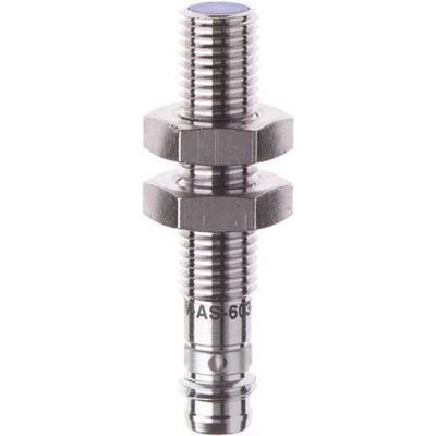 Metal sensor, threaded housing, cylindrical shape. Suitable for industrial applications. Robust and corrosion-resistant.