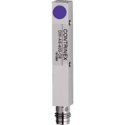 A rectangular, silver sensor by Contrinex with the marking 'DW-AS-603-09' and connection socket at the bottom.