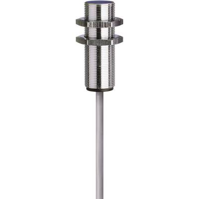 A cylindrical metal sensor with threading and cable connection, suitable for automated industrial applications.