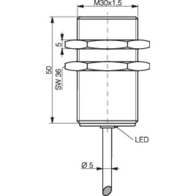 Technical Drawing of an LED Component with Dimensions, with a Cross-sectional View of the Housing at the Top and Connection Details Below.
