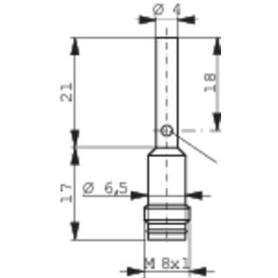 Technical drawing of a cylindrical component with dimensions: length 21 mm, diameter at top 4 mm, at bottom 6.5 mm, thread M8x1.