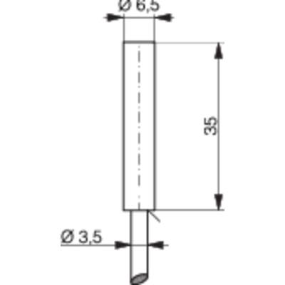 Technical drawing of a cylindrical pin with 35 mm length. The upper diameter is 6.5 mm, the lower diameter 3.5 mm.