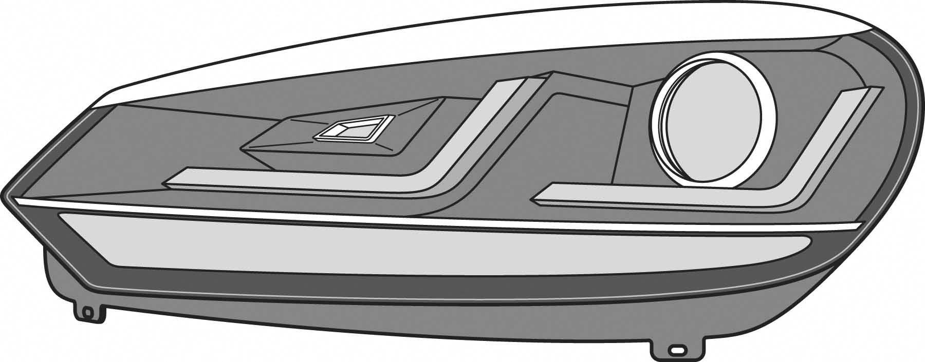 Car headlight illustration demonstrates modern design with clean lines and LED elements, symbolising vehicle headlight technology.