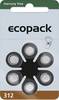 ecopack Button cell ZA 312 1.4 V 6 pc(s) 161 mAh Zinc air ECO312
