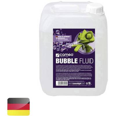 A 5-litre container of Cameo Bubble Fluid, suitable for bubble machines. The label features an animated chameleon.
