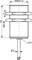 Technical drawing of a cylindrical component with LED. Dimensions: M30x1.5 thread, diameter 5, across flats 36, height 50 mm.