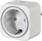 White, square smart plug with rounded edges, suitable for use in Germany. A button is visible on the top.