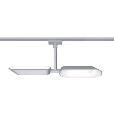 A modern silver ceiling light with two rectangular LED lamps. Ideal for contemporary interior design.