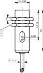 Technical drawing of a cylindrical component with multiple dimensional specifications such as diameter and length. Contains details of dimensions and components.
