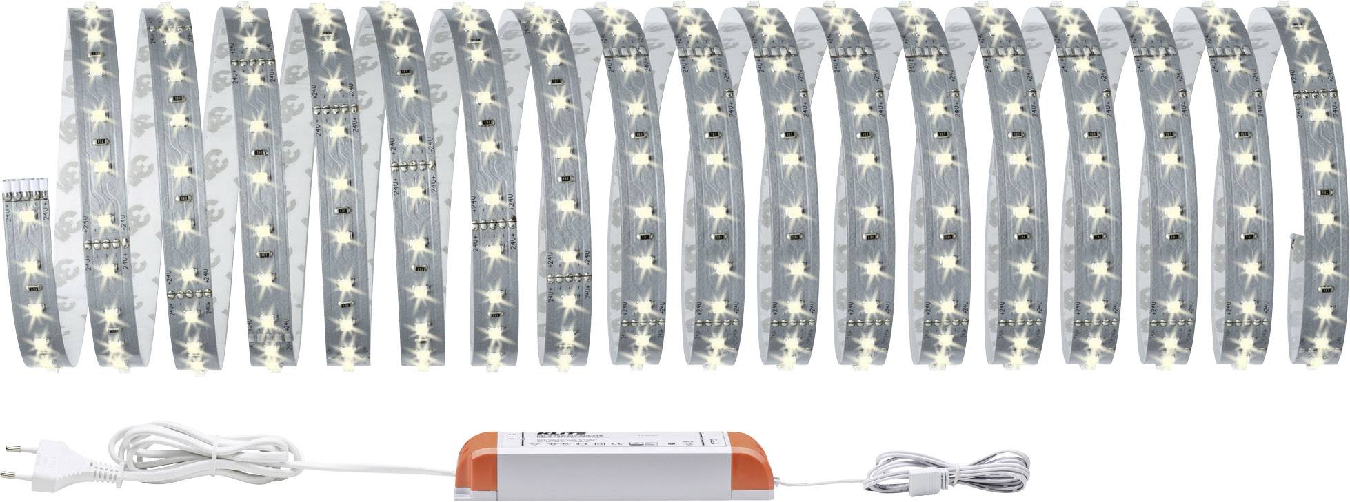 A roll of LED fairy lights with warm white lights, connection cable, and transformer. Suitable for decoration or lighting.