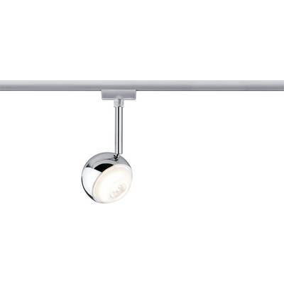 Silver ceiling light with a spherical, adjustable spotlight that emits a warm white illumination. Ideal for modern interiors.