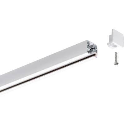 White aluminium profile with end cap and screw, suitable for LED strip light installations.