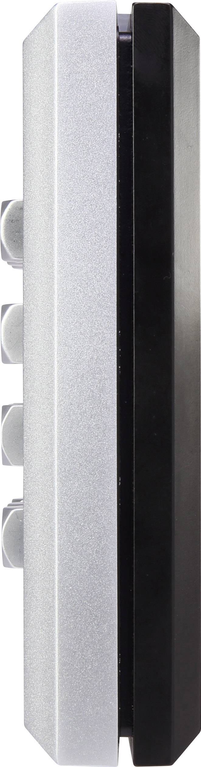 Profile picture of a black and silver combination lock with four rotatable buttons on the left side.