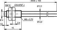 Technical drawing of a bolt with dimensional specifications: Length 2000 ± 100, Diameter Ø 2.2; Thread M8 x 0.75; Standard DIN 6797 J.