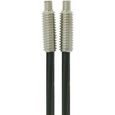 'Two metallic threaded pins with black cables.'