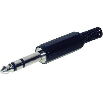 A 6.35 mm audio jack plug with a black housing, typically used for musical instruments or audio devices.