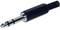 A 6.35 mm audio jack plug with a black housing, typically used for musical instruments or audio devices.
