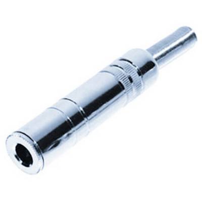 Metal jack plug, shown from the side. Used for audio devices, connects cables to electronic equipment.