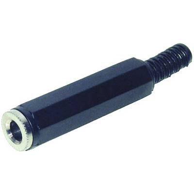 'A black metal hollow piston air cylinder with threaded spindle, horizontal.'
