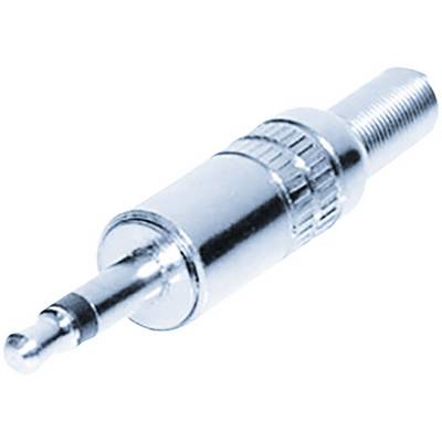 A silver audio jack plug, commonly used for connecting headphones or speakers to various audio devices.