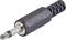 Black 3.5-mm audio jack with metal tip, suitable for connecting headphones or speakers to audio sources.