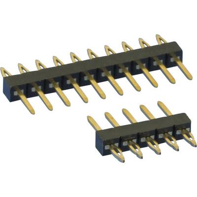 Two parallel connector plugs with gold-plated pins and black plastic housing, suitable for electronic circuits and connections.