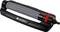 A black lawn sprinkler with a grey spray arm and red nozzles, suitable for watering larger garden areas.