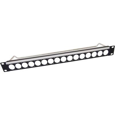 'Empty 1U patch panel with 12 openings for network connections.'