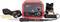 Electric soldering station with adjustable temperature display, mains cable, sponge, and stand for safe soldering work.