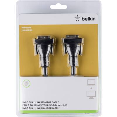 Belkin DVI Cable DVI-D 24+1-pin plug, DVI-D 24+1-pin plug 3.00 m Black F2E4141BT3M-DD gold plated connectors, screwable 
