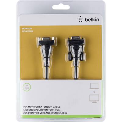Belkin VGA Cable extension VGA 15-pin plug, VGA 15-pin socket 3.00 m Black F2N025BT3M gold plated connectors, screwable 