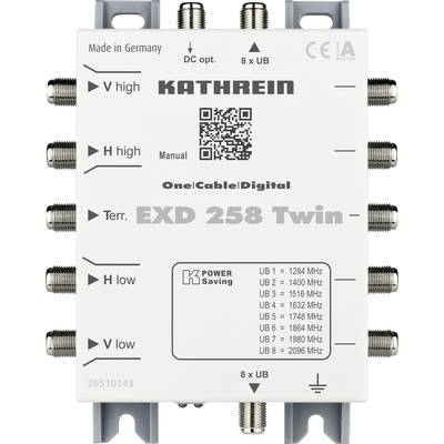Image of Kathrein EXD 258 Twin SAT unicable cascade multiswitch Inputs (multiswitches): 5 (4 SAT/1 terrestrial) No. of participants: 16