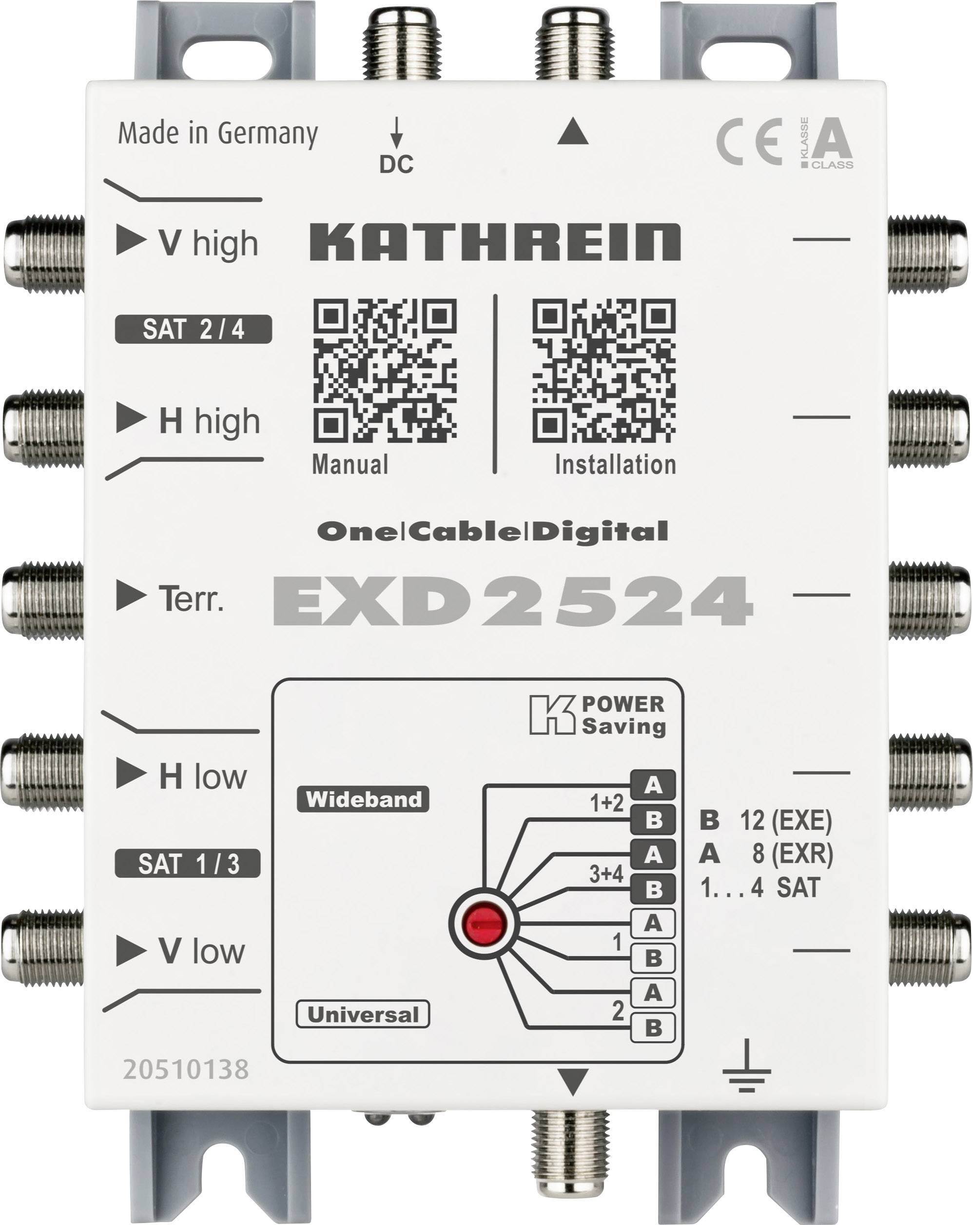 Kathrein EXD 2524 SAT unicable cascade multiswitch Inputs (multiswitches): 5 (4 SAT/1 terrestrial) No. of participants: 24