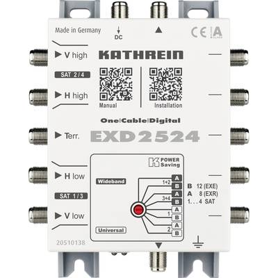 Kathrein EXD 2524 SAT unicable cascade multiswitch  Inputs (multiswitches): 5 (4 SAT/1 terrestrial) No. of participants:
