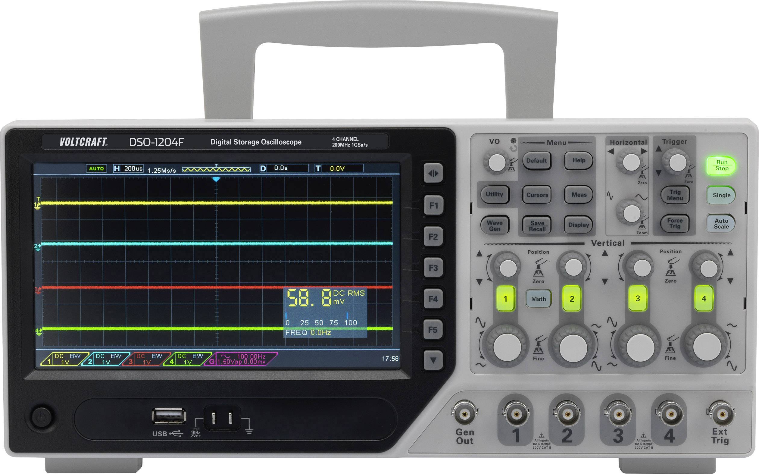 VOLTCRAFT DSO-1204F Digital 200 MHz 4-channel 1 GS/s 64 KP 8 Bit Digital storage (DSO), Function generator 1 pc(s)