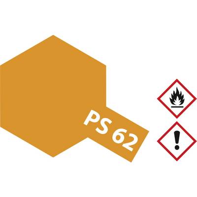 An orange hexagon with the inscription 'PS 62'. Beside it are two hazard symbols: a flame for flammability and an exclamation mark for warning.