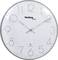 White wall clock with black numerals and silver hands at two o'clock.