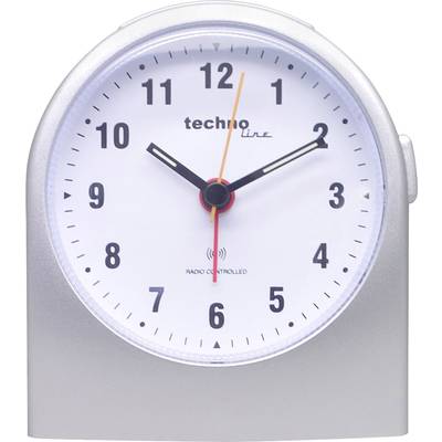 Analogue desk clock with a white dial, black numerals, red and black hands. Displays 1:52, brand 'Techno Line'.