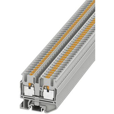 Grey terminal block with orange connecting terminals, used in electrical engineering for connecting cables.