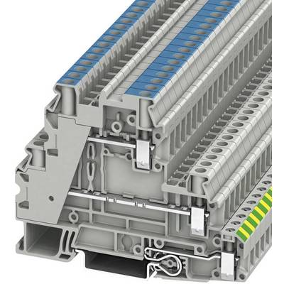 Electrical terminal strip in a grey housing, showing wire routes and connection points.
