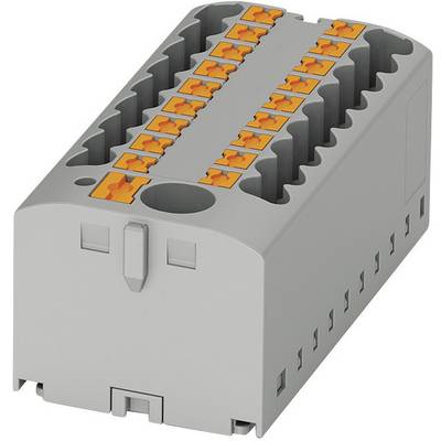 A grey, rectangular electrical junction block with multiple orange terminals for wires, commonly used in electrical installations.