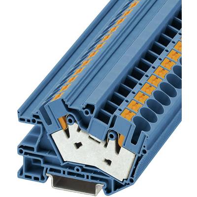 A blue terminal block with orange levers, commonly used in electrical control cabinets for connecting cables.