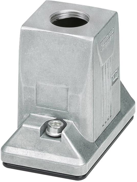 Metallic machine component with a cylindrical opening at the top and screw-fastening at the base.
